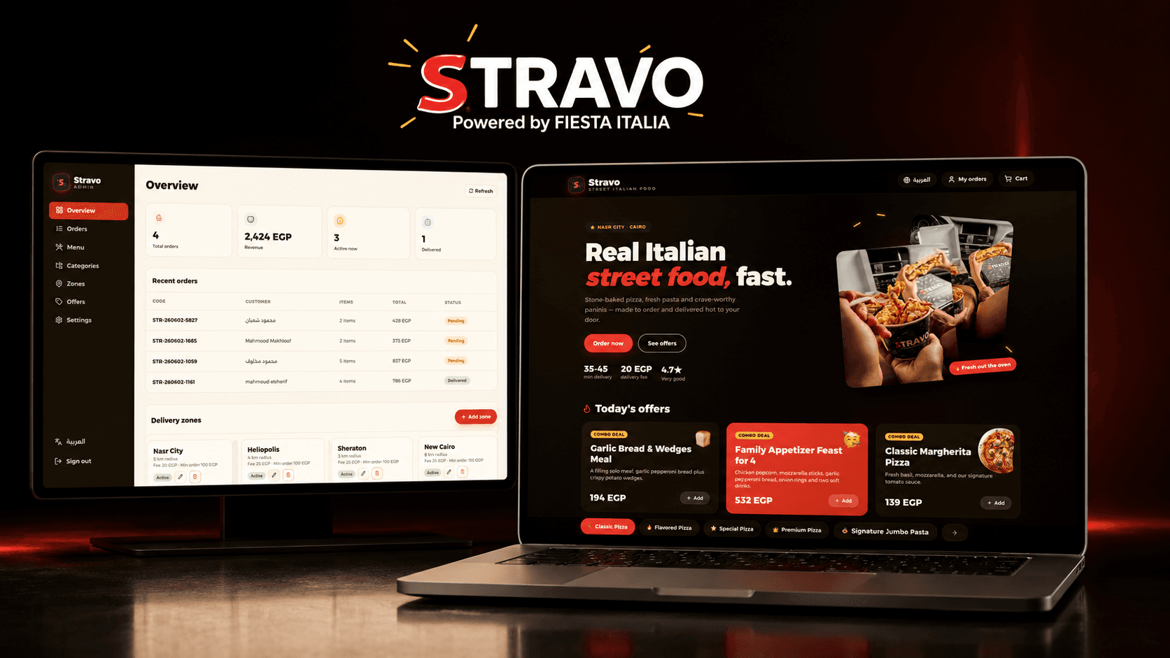Stravo — Bilingual restaurant ordering & delivery — loyalty ledger, delivery-zone geofencing, dual-build.