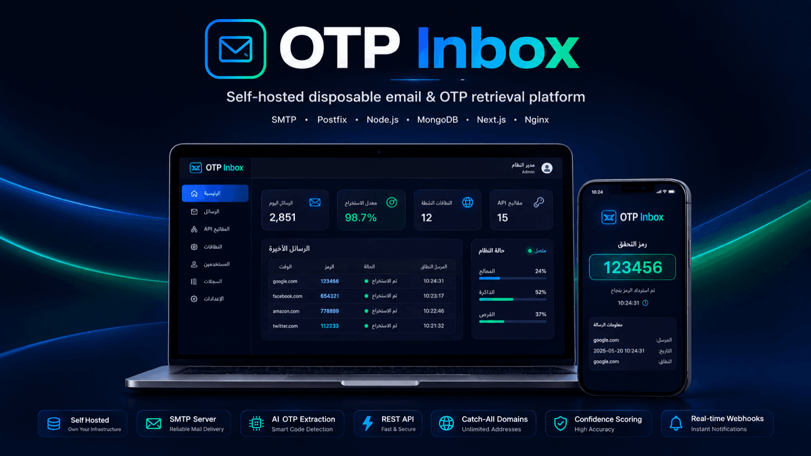 OTP Inbox — Self-hosted disposable email and OTP retrieval — SMTP ingest through to an authenticated API, on infrastructure you own.